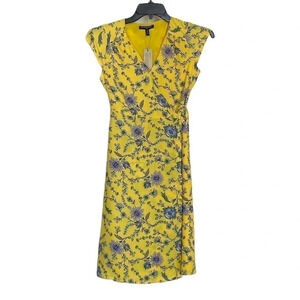 Banana Republic yellow floral wrap midi dress sz 2  Pet